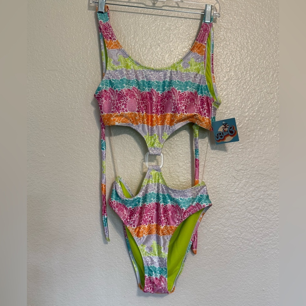 NWT BLU C Vibrant Multicolor Cutout One-Piece Swimsuit - Picture 9 of 10